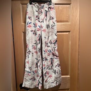 Briggs Women’s Comfy Cream Floral Tropical Wide Leg Linen Blend Vacation Beach M